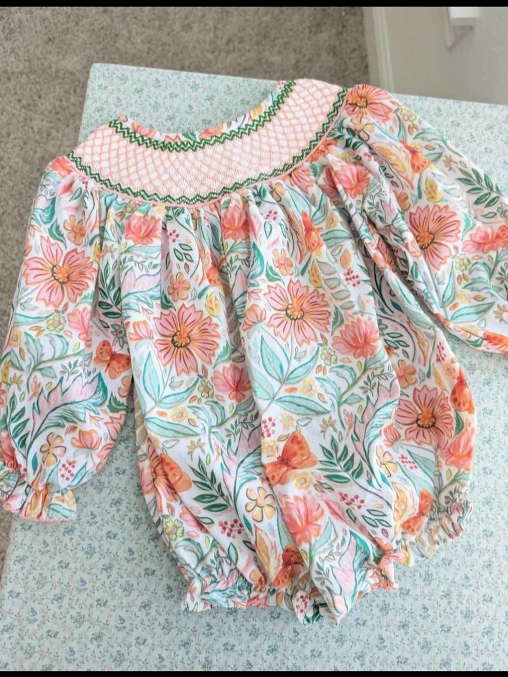 NWOT 18 Mos Smocked Flamingo Fall Floral Bubble